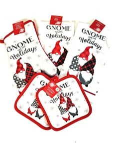 Mes For The Holidays. 5 Piece Christmas Kitchen Set. 2 Kitchen Towels, 2 Pot Holders, And 1 Oven Mitt!
