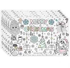 Disposable Christmas Place Mats For Kids 50 Pack Santa Coloring Activity Paper Place Mat 11”x 17” Merry Christmas Tree Table Mat Sheets For Winter Table Setting Dinner Children School Party Decor