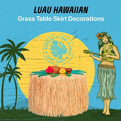 Kicko Luau Hawaiian Grass Table Skirt - 2 Pack - 9 Feet X 29 Inch - Real Hawaiian Island Party Decorations With Hibiscus Flowers, For Kids And Adult Birthdays, Polynesian Themed Events - Image 2