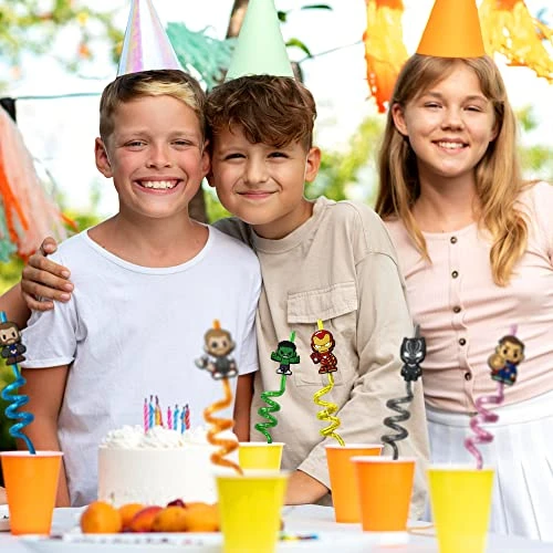 32Pcs Superhero Straws For Avenger Party Favor - 32Pcs Reusable Drinking Straws With 8 Designs+36 Stickers+2 Brushes. Perfect For Superhero Party Supplies, Great For Avenger Themed Party - Image 6