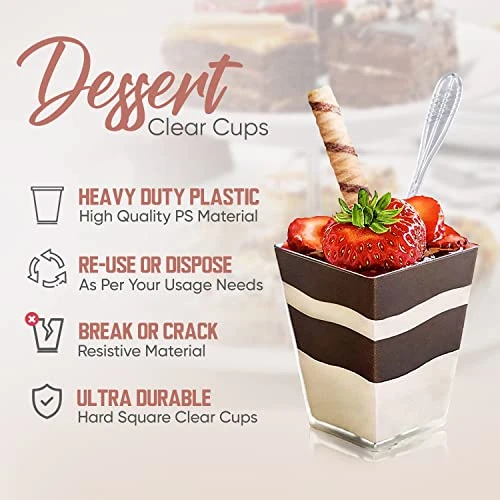 50 Packs 5oz Clear Dessert Cups With Lids And Spoon, Clear Parfait Plastic Mini Appetizer Cups, Small Dessert Cup For Party Event And Catering. - Image 3