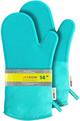 Durable Thick Oven Mitts Black, JEEKOIN Silicone Oven Gloves 14 Inch Heat Resistant 581 F With Soft Cotton Lining, Waterproof Oven Mitt Flexible Grip For Kitchen Cooking Baking, BPA Free, 1 Pair - Image 11
