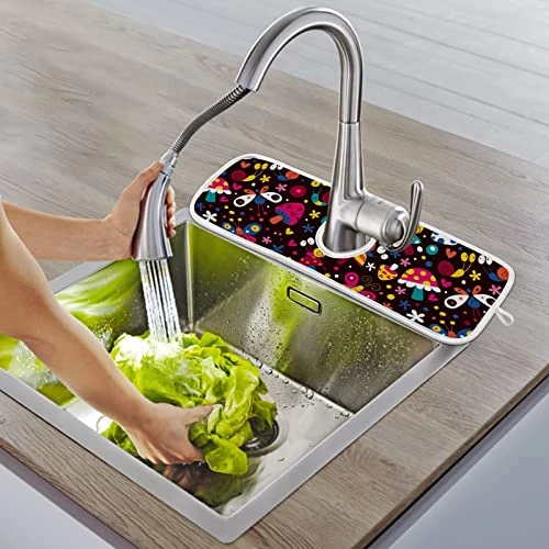 2 Pack Kitchen Faucet Mat Absorbent Washable Sink Splash Guard Faucet Drip Drying Mat Bar Countertop Water Catcher Mat Large 30x5 Inch Flowers Butterflies Mushroom Snails Pattern Kids - Image 5
