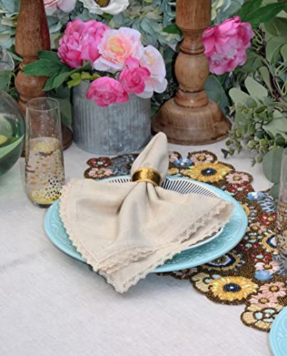 Lax Linen Cloth Napkins With Lace - Set Of 12 Lunch Dinner Napkins - Elegant Everyday Fall Harvest Thanksgiving Holiday Table Napkin - Washable Reusable Napkin - Oversized 20x20- Natural - Image 4