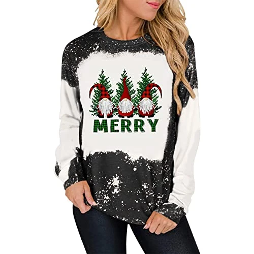 Womens 2022 Fall Fashion Tops Cute Loose Tops Sweatshirts Long Sleeve Christmas Print Crew Neck Pullover Top Streetwear