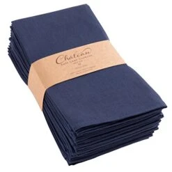 Chateau Easy-Care Cloth Dinner Napkins - Set Of 12 Oversized (20 X 20 Inches) - Navy Blue