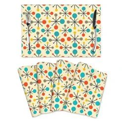 Mid Century Placemats Set Of 4 Mid Century Fifties Modern Atomic Retro Cotton Linen Place Mats Heat Resistant Non-Slip Washable For Kitchen Dinner Table Mats 12"x18"