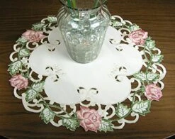 Mbroidered Pink Rose Doily 16 Inch Diameter Round Doilie Machine Washable Po.