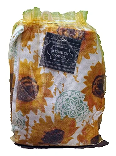 3 Pc Sunflower Kitchen Towel Set - 100% Cotton, Perfect Sunflower Kitchen Decor Set, Sunflower Gifts, Comes In A Gift Bag For Givingmats - Comes In An Organza Bag So It's Ready For Giving! - Image 4
