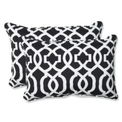 Outdoor/Indoor New Geo Black/White Oversized Lumbar Pillows, 24.5" X 16.5", 2 Count
