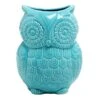 Aqua Blue Owl Shaped Ceramic Kitchen Crock Utensil Holder, 8 Inch Multipurpose Storage Jar Vase Canister, Art Brush Holder