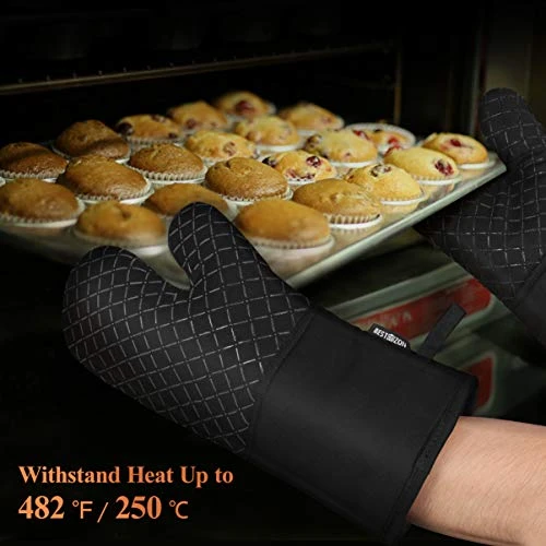 4PCS Heat Resistant Oven Mitts And Pot Holders, Soft Cotton Lining With Non-Slip Surface For Safe BBQ Cooking Baking Grilling (Black) - Image 2