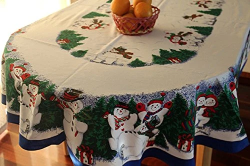 Cute Snowman Christmas Tablecloth Pine Tree Christmas Table Cloths 60''*84''-Oval - Image 2