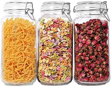 Airtight Glass Canister Set Of 3 With Lids 78oz Food Storage Jar Square - Storage Container With Clear Preserving Seal Wire Clip Fastening For Kitchen Canning Cereal,Pasta,Sugar,Beans,Spice - Image 7