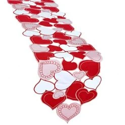 Embroidered Love Heart Table Runner For Valentine's Day, Mother’s Day, Wedding Anniversary, Marriage Proposals, Engagements, Romantic Events Or Parties (13.5 × 69 Inch)