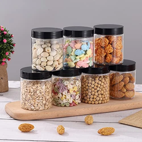 8OZ 32PCS Plastic Jars With Lids Empty Slime Cosmetics Containers Clear Gift Food Jars Round PET Cream Jars With Black Lids Pen Labels For Kitchen Storage Spices Dry Food Body Butter Slime Making - Image 5