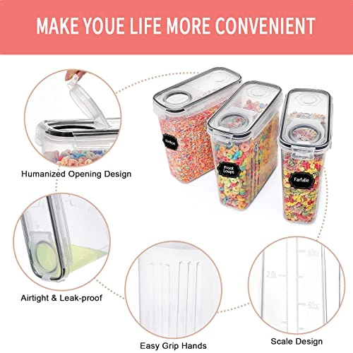 Large Dry Food Storage Containers With Lids, 6PCS Airtight Cereal Containers Storage Set, Leak-proof Canister Set For Kitchen Pantry Organization With 20 Labels & Marker (4L Black) - Image 3