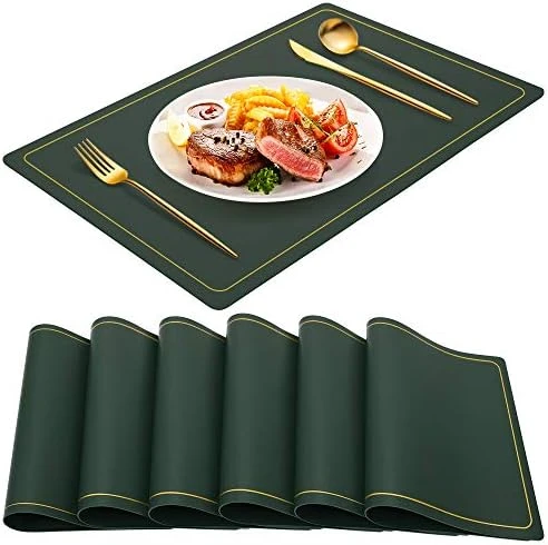 Wine Red Placemats For Dining Table Set Of 6, Waterproof Wipeable PU Leather Place Mats Indoor, Washable Kitchen Table Mats For Easter Thanksgiving Christmas New Year Party Home Decor - Image 6