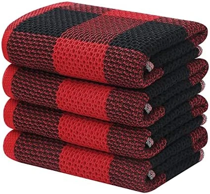 100% Cotton Waffle Weave Check Plaid Kitchen Towels, 13 X 28 Inches, Super Soft And Absorbent Dish Towels For Drying Dishes, 4-Pack, White & Black - Image 10
