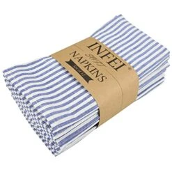 Plain Striped Cotton Linen Blended Dinner Cloth Napkins - Set Of 12 (40 X 30 Cm) - For Events & Home Use (Blue)