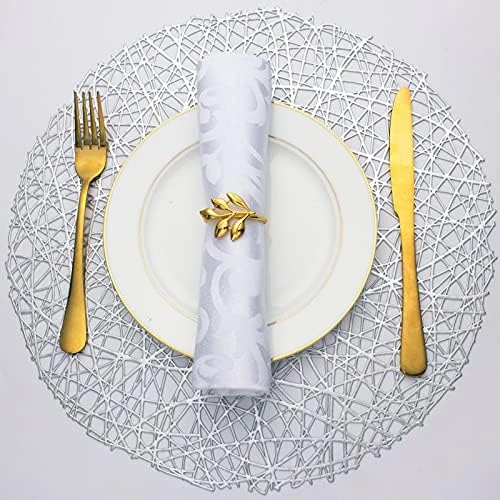 Silver Round Placemats For Dining Table Set Of 6 Metallic Pressed Vinyl Circle Table Mats Wipeable Hollowout Place Mats For Table Decor Holiday Wedding Accent Centerpiece(Line, Silver) - Image 7