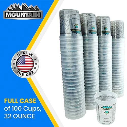 Mountain 4202 32oz. Disposable Mixing Cups For Garages, Repair Shops, DIY, Reusable, 1 Quart, Solvent Resistant, Graduated Markings, Automotive Paints, Epoxies, And Resins, Made In USA, Case Of 100 - Image 2