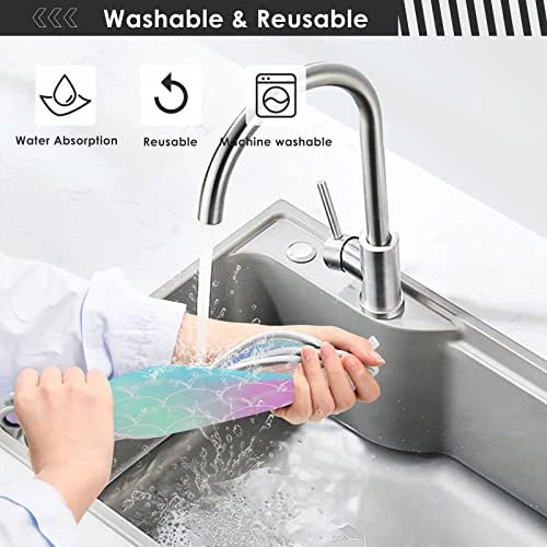 2 Pack Kawaii Mermaid Scales Kitchen Faucet Drying Mat 15''x 6'' Dish Drain Drying Pad Colorful Summer Glitter Absorbent Splash Guard Behind Faucet Drip Catcher Protectors For Sink Bar Bathroom - Image 3