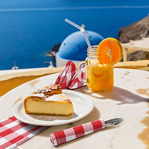 Farmhouse Cloth Napkin Set Of 12 100% Cotton Dinner Napkin Gingham Plaid Check Fabric Mitered Corners & Generous Hem Size 18"x 18" Color Red/White - Image 3