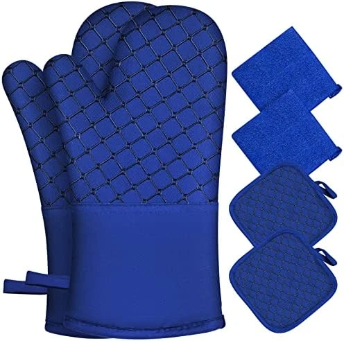 6Pcs Oven Mitts And Pot Holders, Oven Glove Heat Resistant 500β With Kitchen Towels Kitchen Mitts And Pot Holder Soft Cotton Lining And Non-Slip Silicone Surface For Baking, Cooking, BBQ(Grey) - Image 4