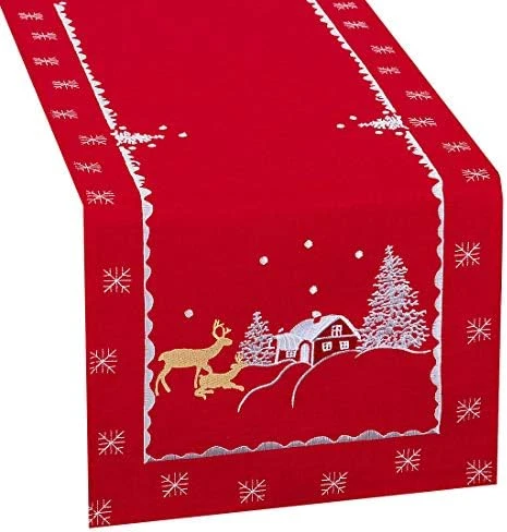 Embroidered Reindeer Table Place-mats For Christmas Holidays (Red, 12 × 18 Inches Set Of 6) - Image 10