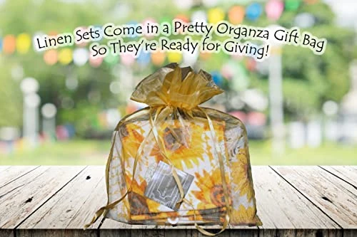 3 Pc Sunflower Kitchen Towel Set - 100% Cotton, Perfect Sunflower Kitchen Decor Set, Sunflower Gifts, Comes In A Gift Bag For Givingmats - Comes In An Organza Bag So It's Ready For Giving! - Image 5