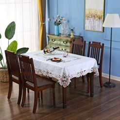 Damask Fabric Tablecloth Embroidered Floral Table Cover For Fall Harvest Easter Thanksgiving Festival And Home Decoration For Rectangle Tables 60 X 120 Inch