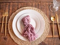 Premium Rustic Boho Napkin Set Of 10 (15 1/2 In X 15 1/2 In) Knitted Edge For Wedding, Table Decor, Bridal Shower, Baby Shower, Premium Napkins (Vintage Mauve, Dusty Rose Napkins, 10)