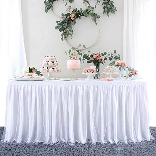 14ft White Tulle Table Skirt For Round Or Rectangle Tables Dessert Tutu Table Skirting For Wedding Baby Shower Birthday Party Decorate(L 14(ft),H 30in) - Image 10