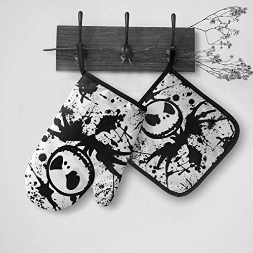 Cotton Kitchen Oven Mitt Gloves And Potholder Kitchen Gift Set, Machine Washable And Heat Resistant For Safe,BBQ,Cooking, Baking (The Nightmare Before Christmas) - Image 4