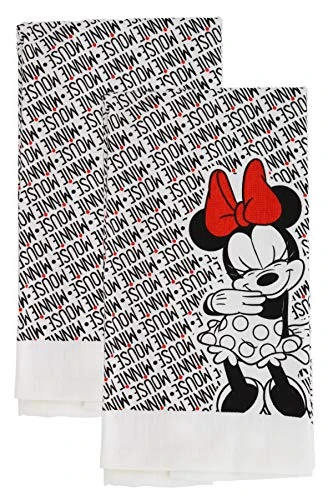 Disney 100% Cotton Kitchen Towels, 2pk, Perfect For Drying Dishes & Hands, Absorbent, Light Weight, And Adorable- Machine Washable- 16β X 26β- Minnie Mouse