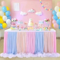 Tulle Tutu Table Skirt For Unicorn Themed Party,Baby Shower Wedding,Rainbow Table Skirt For Rectangle Table Or Round Table (L 6(ft)*H 30in)