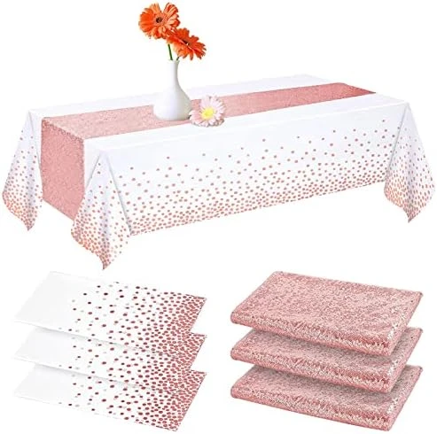 Rose Gold Tablecloth, 12x108inch Sequins Table Runners And 54x108inch Plastic Table Cloths For Party Decorations, Sparkling Party Supplies Table Cover For Indoor Outdoor Parties - Image 14
