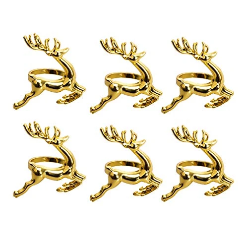 (Set Of 6) Gold Reindeer Dinner Napkin Rings For Christmas Lunch Dinner Party Tableware Napkin Set Christmas Decorations Napkin Holder