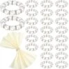 Arl Napkin Rings Set Of 24, Napkin Rings Holder Stretched Rhinestone Serviette Rings Buckle Silver Elastic Spring Beaded Napkin Rings For Weddings Reception Thanksgiving Party Banquet Table Decor