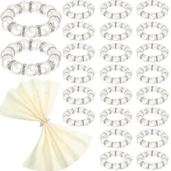 Arl Napkin Rings Set Of 24, Napkin Rings Holder Stretched Rhinestone Serviette Rings Buckle Silver Elastic Spring Beaded Napkin Rings For Weddings Reception Thanksgiving Party Banquet Table Decor