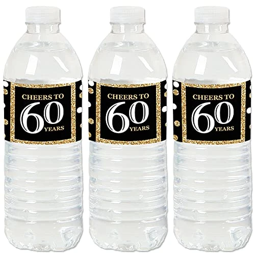 Adult 60th Birthday - Gold - Birthday Party Water Bottle Sticker Labels - Set Of 20