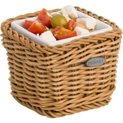 Westmark Saleen Rectangular Wicker Basket With Porcelain Insert, 9,5 X 9,5 X 7,5 Cm, Beige