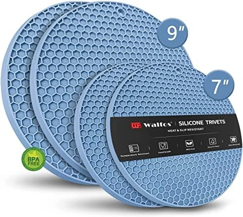 Silicone Trivet Mats - Walfos Heat Resistant Pot Holders Set, 4pcs 2 Sizes 7 Inch & 9 Inch, Multipurpose Non-Slip Hot Pads For Hot Pot, Hot Dishers, Jar Opener, Food Grade & BPA Free (Black) - Image 9