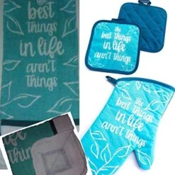 Oven Mitts - Potholder Dish Scrubber Towel Linen Set (6 Pieces) Inspirational Design Includes 1 Towel 2 Dish Clothes 2 Potholders 1 Oven Mitt - Motivational Linen Set - Kitchen Decor