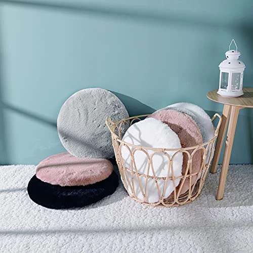 Pink Round Dorm Fur Chair Cushion Pad With Furry Faux Fur Cover Small Mini Cute Seat Cushion For Kids Desk Chair Teen Girls Bedroom Décor 14 Inch - Image 5