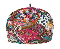 Paisley Print Decorative Tea Cosy Vintage Creative Printed Cotton Tea Cozy For Teapot Indian Ethnic Tea Cozies Floral Hand Block Printed Kettle Cover Tea Pot Cozy For Keeping Warm (Rose Pink)