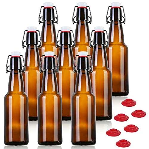 12 Oz Amber Glass Beer Bottles For Home Brewing With Flip Caps, Case Of 9