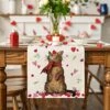 Cat Branches Leaves Heart Mother's Day Table Runner, Seasonal Holiday Kitchen Dining Table Decoration For Indoor Outdoor Home Party Decor 13 X 72 Inch