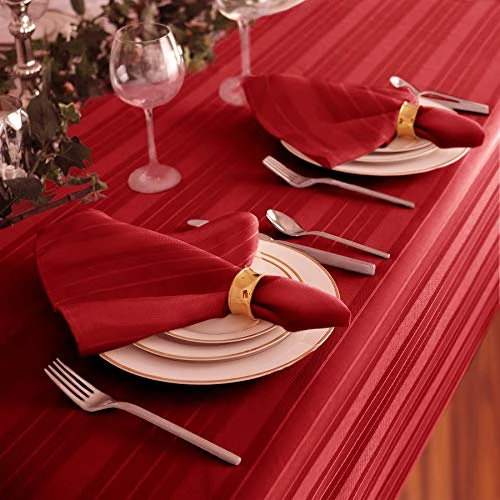 Christmas Satin Stripe No-Iron Soil Resistant Fabric Holiday Tablecloth - Set Of 4 Napkins, Red - Image 3